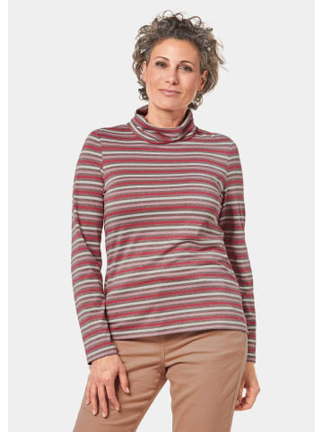 GOLDNER Kurzgröße:  Rollkragenshirt Ringelshirt mit soften Glanzgarnen in rosenholz / geringelt