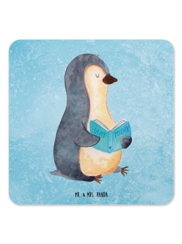 Mr. & Mrs. Panda Bierdeckel Pinguin Buch ohne Spruch in Eisblau