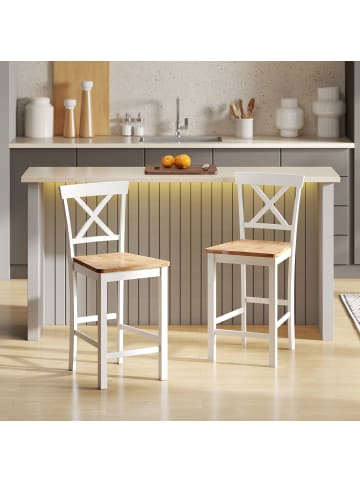 HOMCOM Barhocker in Eiche & Weiß 46,5L x 41,5B x 96H cm