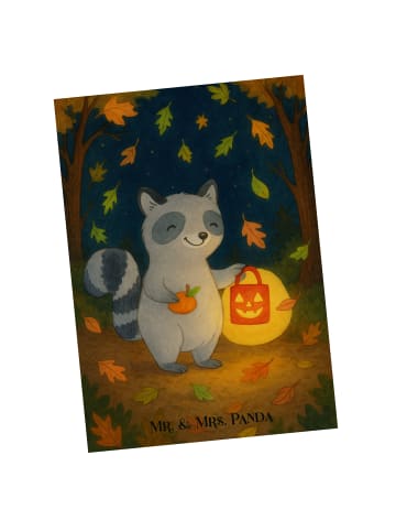 Mr. & Mrs. Panda Postkarte Waschbär Laterne Design ohne Spruch in Weiß