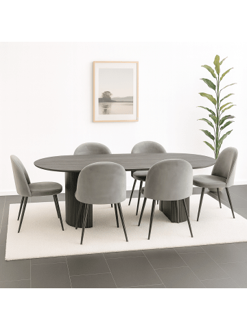 ebuy24 Essgruppe Kyoto 7-teilig Dunkelbraun, grau 210 x 100 cm