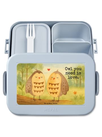 Mr. & Mrs. Panda Snackbox Eulen Liebe Design mit Spruch in Blau Pastell