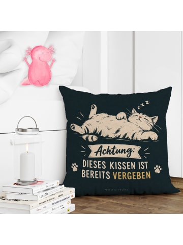 Mr. & Mrs. Panda Dekokissen Katze liegend Design mit Spruch in Weiß