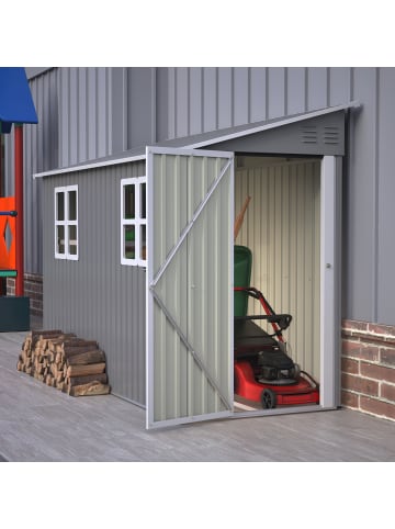 ABRIHOME Gerätehaus in Grau 4x10 FT Metall mit Doppeltür Fenstern Pultdach für Garten
