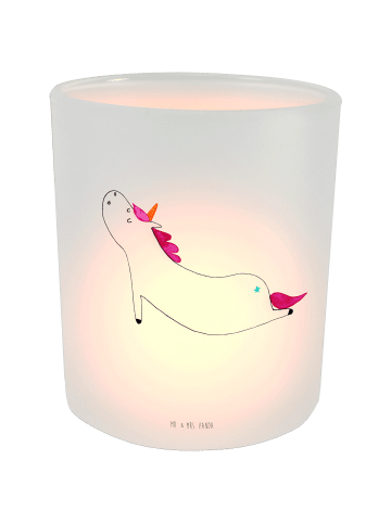 Mr. & Mrs. Panda Windlicht aus Glas Einhorn Yoga ohne Spruch in Transparent