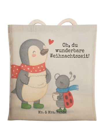 Mr. & Mrs. Panda Tote Bag Smörle Winterzeit Design mit Spruch in Weiß