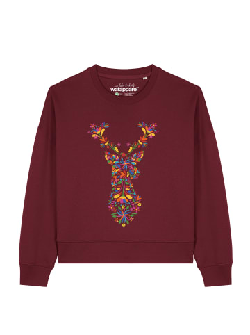 wat? Apparel Sweatshirt Floral Deer in Weinrot