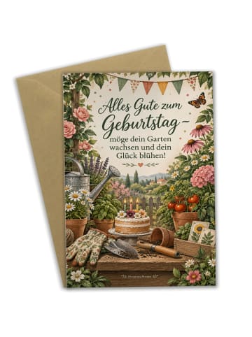 Geburtstagskarte Garten üppig Design mit Spruch in Weiß