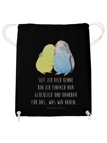 Mr. & Mrs. Panda Stofftasche Wellensittich Liebe mit Spruch in Schwarz