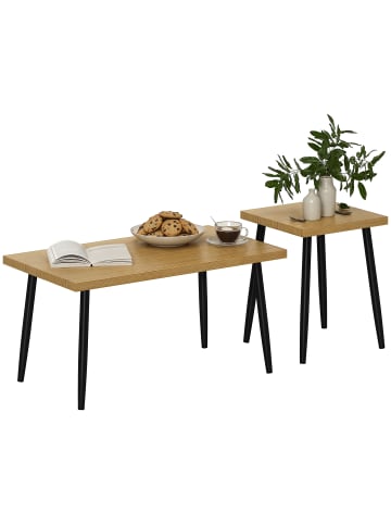 HOMCOM Couchtisch Set-90L x 50B x 45H cm-Naturholz