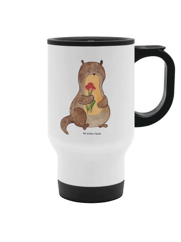 Mr. & Mrs. Panda Travel Mug Otter Blumenstrauß ohne Spruch in Weiß