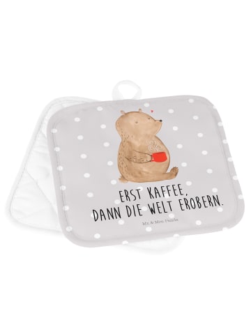 Mr. & Mrs. Panda Potholder Bär Kaffee mit Spruch in Grau Pastell