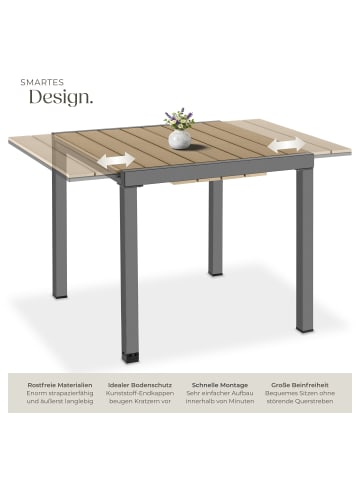 tectake Outdoor-Esstisch aus Aluminium für 4-6 Personen, 80–120 x 80 x 74 cm