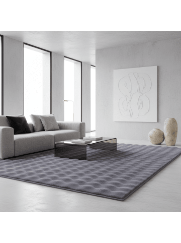 KADIMA DESIGN Teppich Waschbar Hochflor Uni Polyester Wohnzimmer in Grau