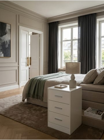 KADIMA DESIGN Nachtkonsole FOGGIA Holz Nachttisch modern mit 3 Schubladen weiss, in Weiß