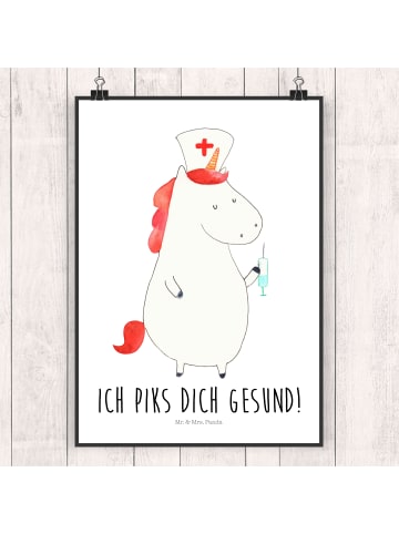 Mr. & Mrs. Panda Poster Einhorn Krankenschwester mit Spruch in Weiß