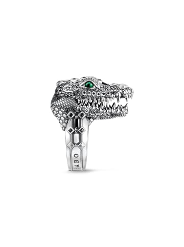 Thomas Sabo Ring Krokodilkopf Mit Steinen Silber Geschwärzt in silberfarben, grün, schwarz