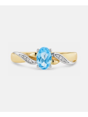 Diamant L'éternel Ring, mit Blautopas, 375 Gelbgold