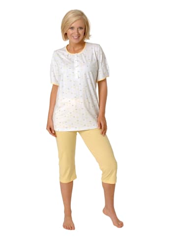 NORMANN Capri Pyjama Schlafanzug kurzarm Knopfleiste Punkte - 66698 in gelb