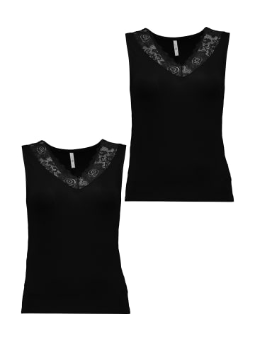 Hailys T-Shirt ärmellos mit Spitzeinsatz in Schwarz