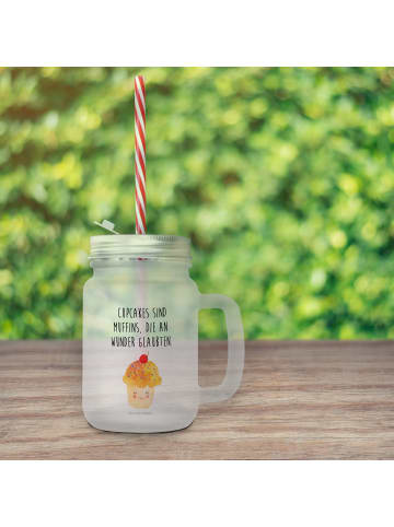 Mr. & Mrs. Panda Trinkglas Mason Jar Cupcake mit Spruch in Transparent