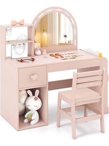 COSTWAY 2 in 1 Schminktisch Kinder mit Beleuchtung in Rosa