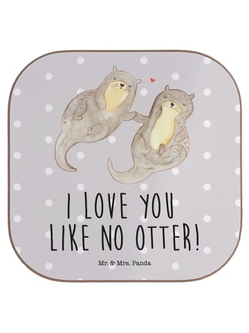 Mr. & Mrs. Panda Untersetzer Otter Hände halten mit Spruch in Grau Pastell