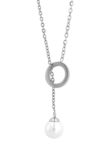Adeliás Damen Halskette – Ankerkette aus Edelstahl mit Perle 45 cm in silber