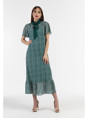 faina Damen Midikleid Aus Chiffon in Grün Weiss