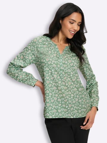 Sieh an! Langarm-Bluse in eucalyptus-ecru-bedruckt