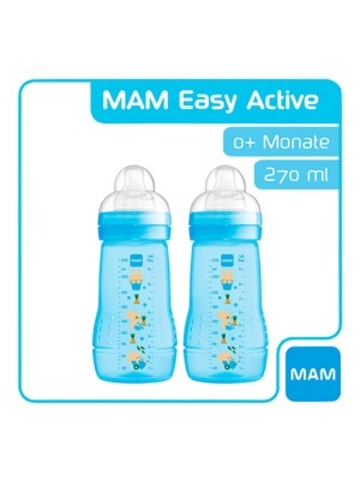 MAM 2er-Pack Babyflaschen Easy Active, Weithals, 270 ml, ab 0M in Blau