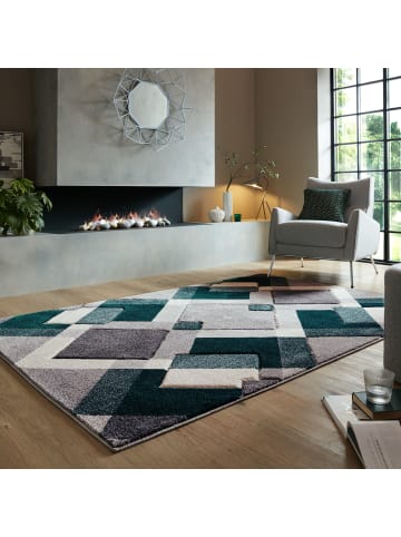 KADIMA DESIGN Teppich Kurzflor Rauten Muster, Geometrisch, Wohnzimmer in Grün-Grau