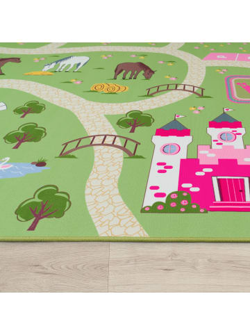 KADIMA DESIGN Kinderteppich waschmaschinenwaschbar Bauernhof‑Straßen Kinderzimmer in Grün
