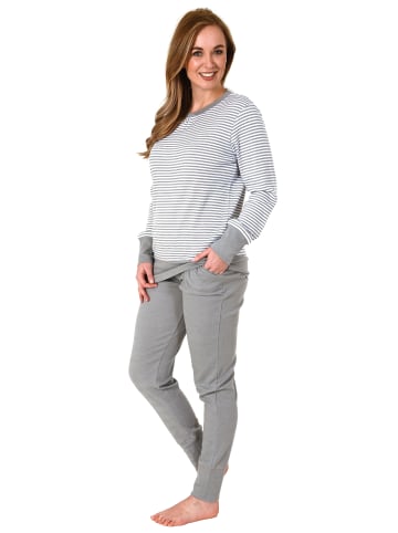 NORMANN Pyjama langarm Schlafanzug Bündchen Streifen - 69564 in grau