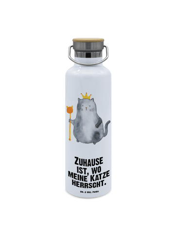 Mr. & Mrs. Panda Getränkeflasche Katze König mit Spruch in Weiß