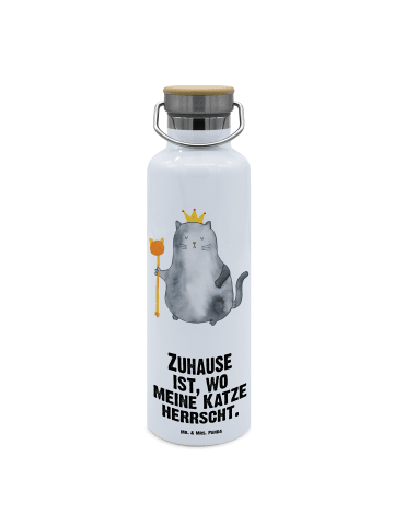 Mr. & Mrs. Panda Trinkflasche Katze König mit Spruch in Weiß