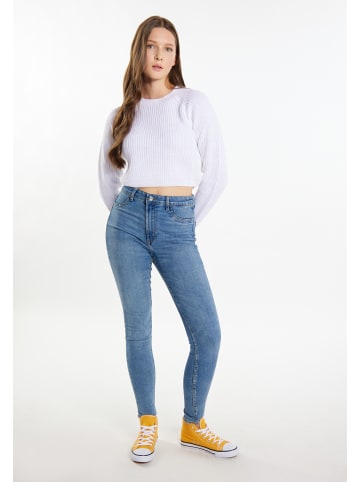 myMo Damen Strick Cropped Pullover in Weiss