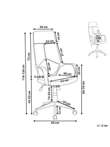 Beliani Bürostuhl DELIGHT in Braun/Weiß - (W) 64 x (H) 116 x (L) 64 cm