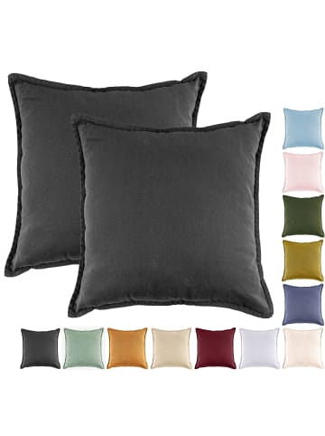 JACK 2er Set Kissenhülle 45x45cm Baumwolle Einfarbig in Anthrazit