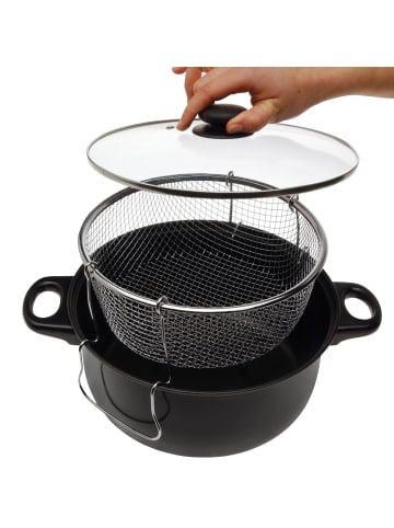 Excellent Houseware Frittiertopf Topf mit Einsatz zum Frittieren mit Glasdeckel in Schwarz, Ø 26 cm