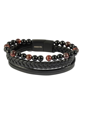 Adeliás Herren Armband – Lederarmband aus Leder mit Tigerauge 17 cm in schwarz