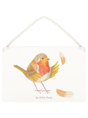 Mr. & Mrs. Panda holzbild Rotkehlchen Federn ohne Spruch in Weiß