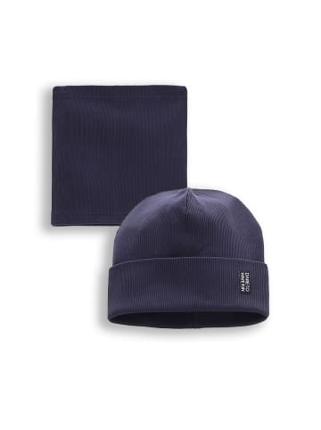 MOKIDA Baumwollset Mütze + Schal in dunkelblau