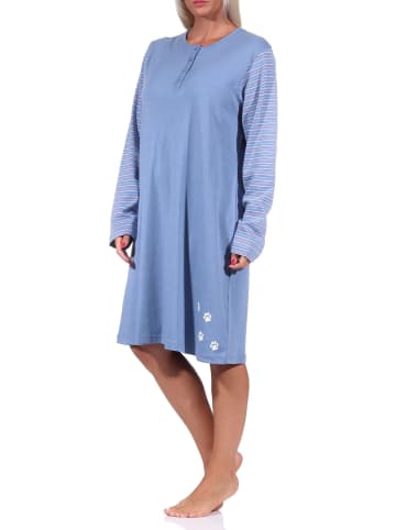 NORMANN Nachthemd langarm Kuschel interlock - 69917 in blau