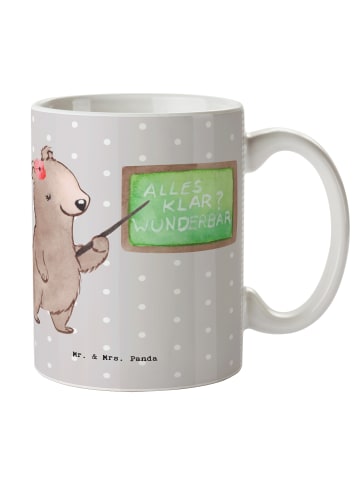 Mr. & Mrs. Panda Keramiktasse Sachkundelehrerin Herz ohne Spruch in Grau Pastell