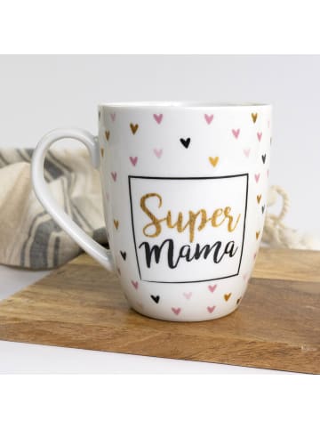 Geda Labels Tasse Super Mama Herzen in Weiß - 320ml
