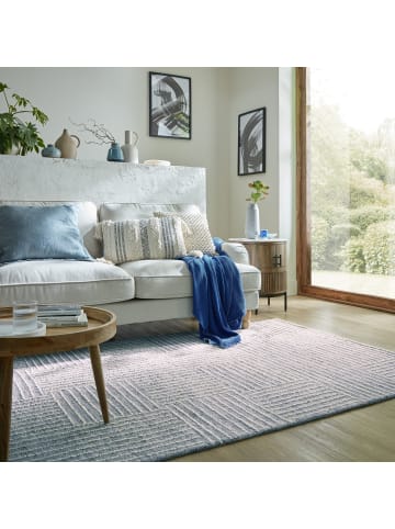 KADIMA DESIGN Wollteppich Schachbrett Muster, Karos, Wohnzimmer schmutzabweisend in Blau