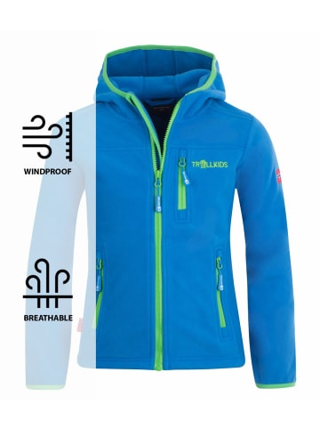 Trollkids Fleece-Jacke mit Kapuze "Stavanger" in Mittelblau / Hellgrün