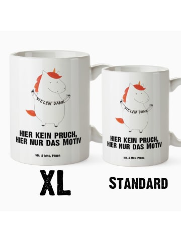 Mr. & Mrs. Panda XL Tasse Einhorn Dankeschön mit Spruch in Weiß