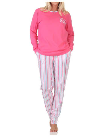 NORMANN Schlafanzug langarm Streifenoptik Übergrössen 125 201 90 667 in pink